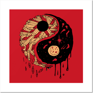 Red and Cream Yin Yang Crystals and The Night Sky Posters and Art